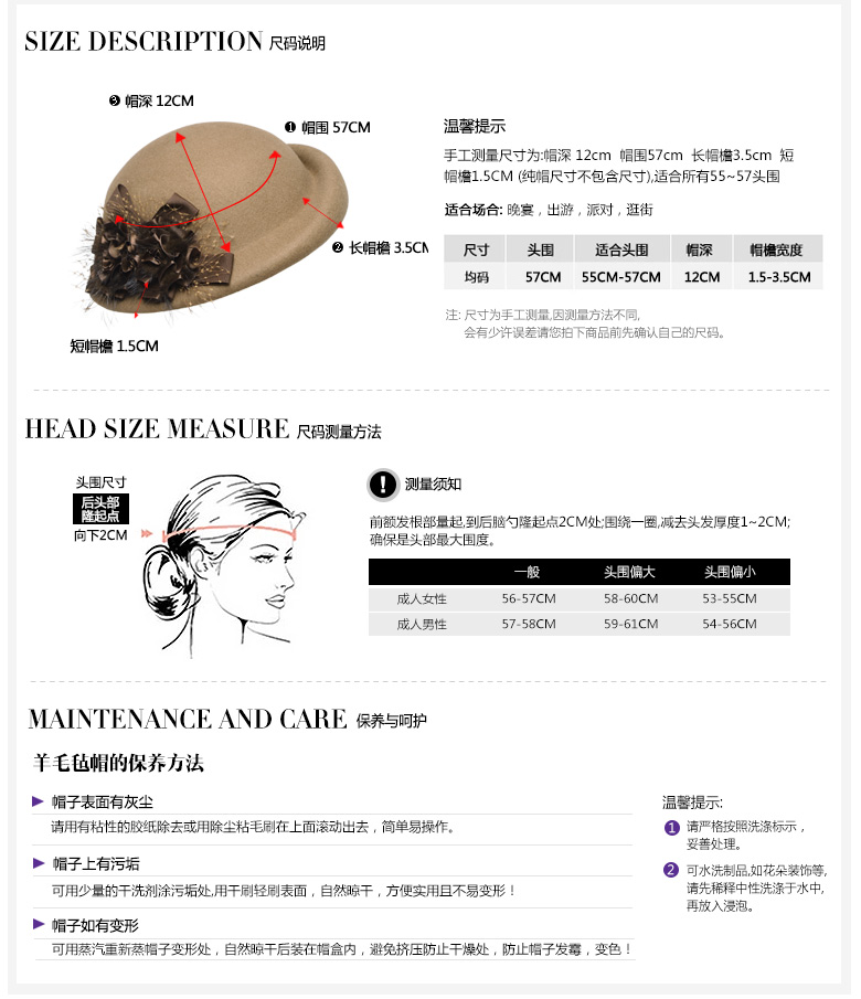 貝雷帽，羊毛呢帽，尺寸說明